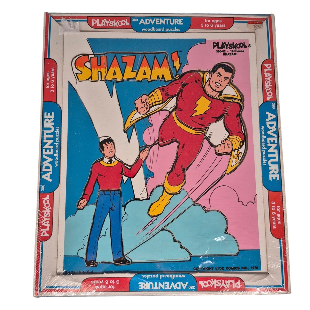 Playskool Adventure Wood Board Shazam! Puzzle 18 Pieces NOS 380-02 Superhero